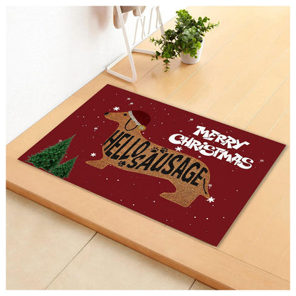 Dachshund Christmas Decor Mat for Home Entryway Holiday Style