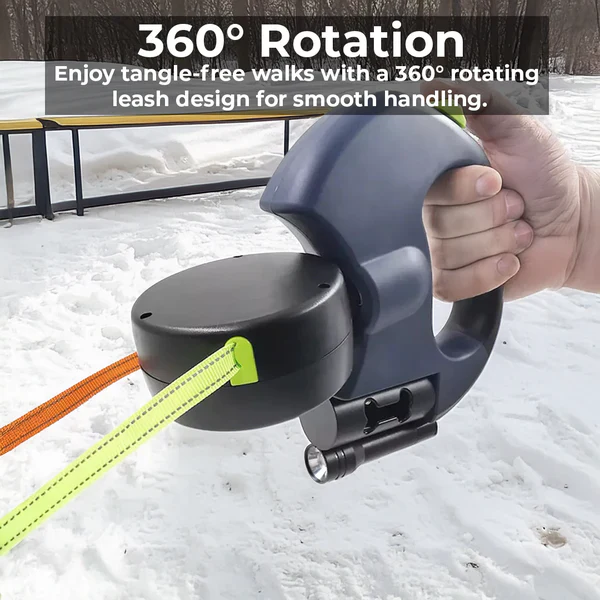 Dual Retractable Dog Leash with Flashlight and Waste Bag Holder