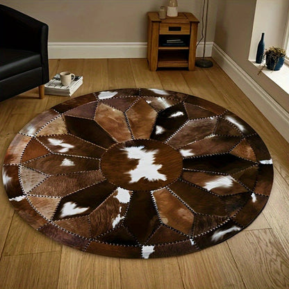 Round Faux Leather Anti-Slip Paisley Rug for Home and Office Decor