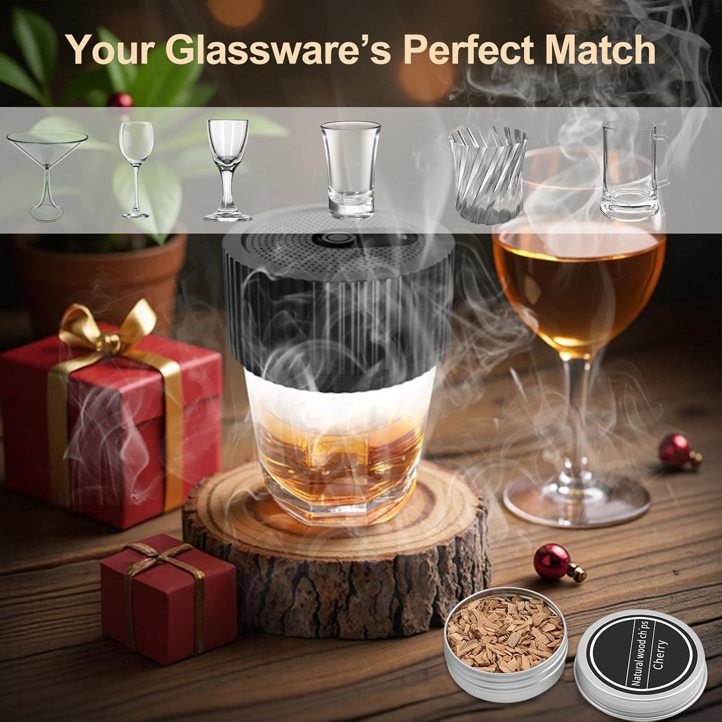 Electric Whiskey Smoker Kit with Built-in Lighter and Wood Chips