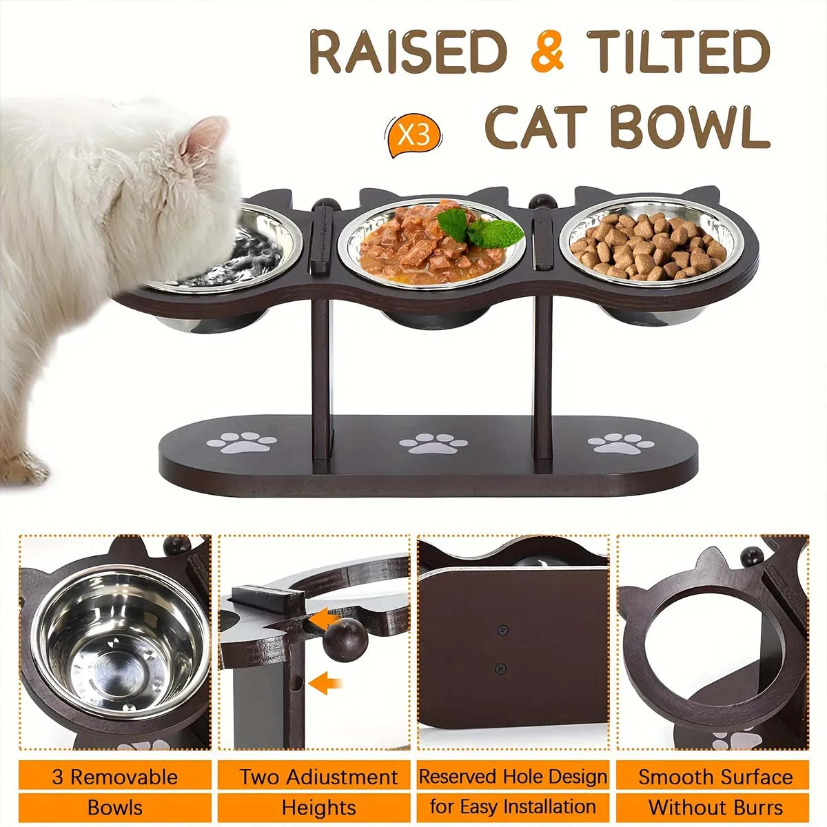Elevated Cat Bowl with Stainless Steel Dishes Set