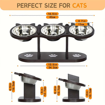 Elevated Cat Bowl with Stainless Steel Dishes Set