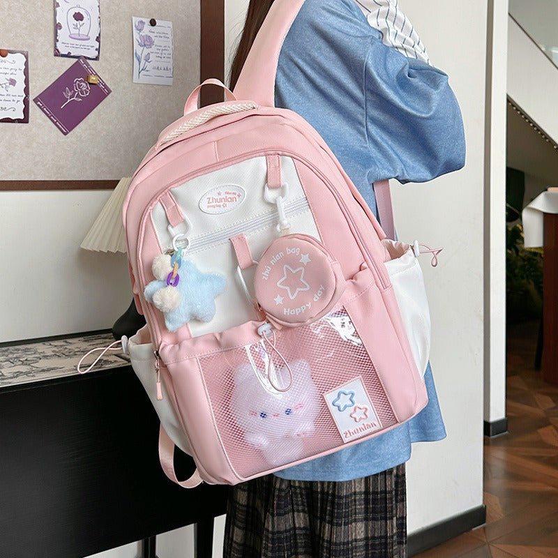 Girls School Backpack with Bunny Charms and Adjustable Straps