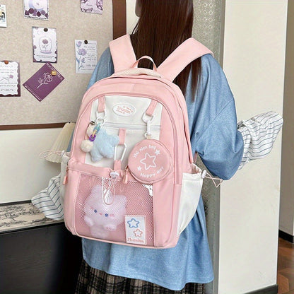 Girls School Backpack with Bunny Charms and Adjustable Straps