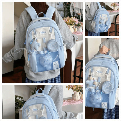 Girls School Backpack with Bunny Charms and Adjustable Straps