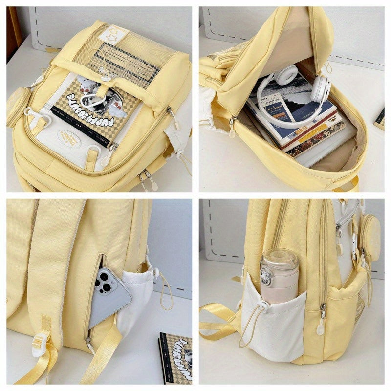 Girls School Backpack with Bunny Charms and Adjustable Straps