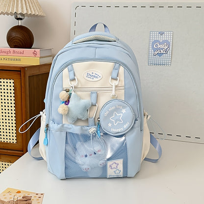 Girls School Backpack with Bunny Charms and Adjustable Straps