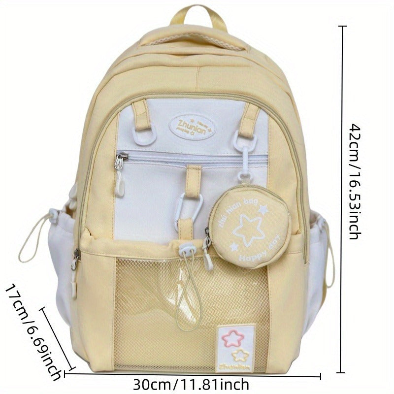 Girls School Backpack with Bunny Charms and Adjustable Straps