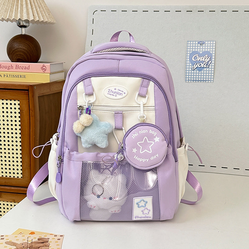 Girls School Backpack with Bunny Charms and Adjustable Straps