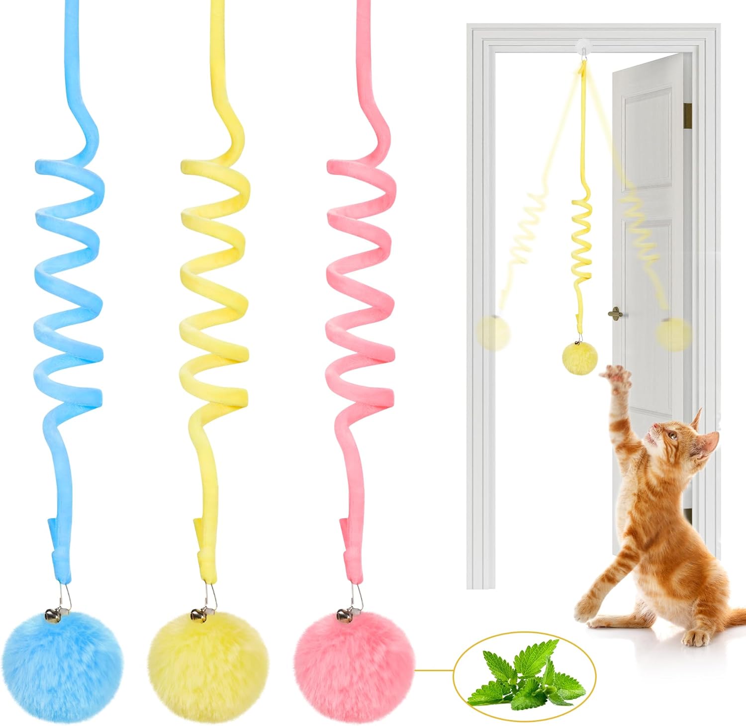 Hanging Catnip Ball Toys with Bell for Cats 3 Pcs Interactive Teaser