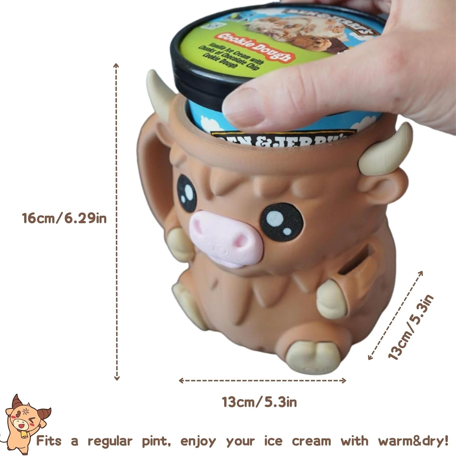 Highland Cow Ice Cream Pint Holder Cooler Container with Handle