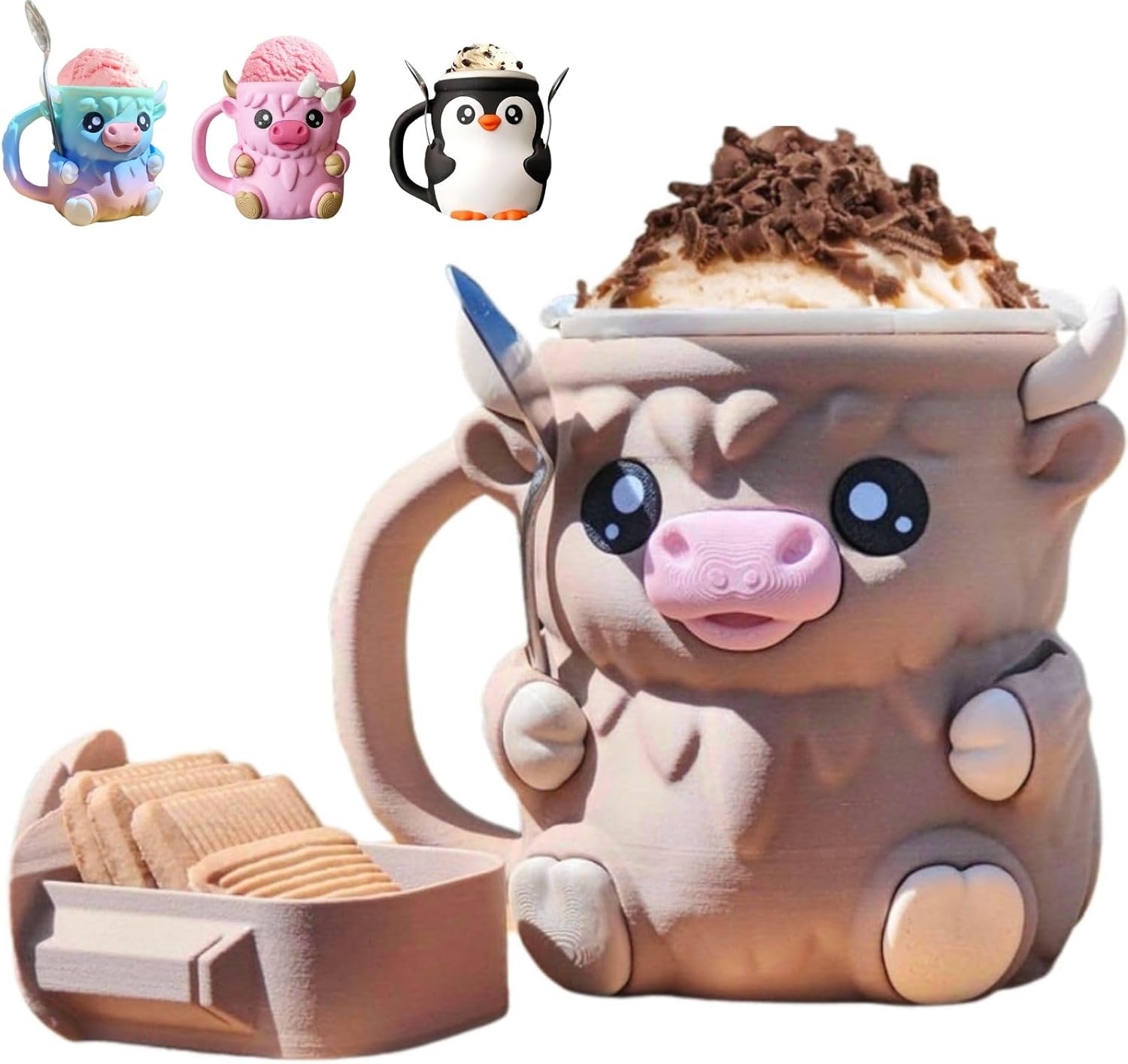 Highland Cow Ice Cream Pint Holder Cooler Container with Handle
