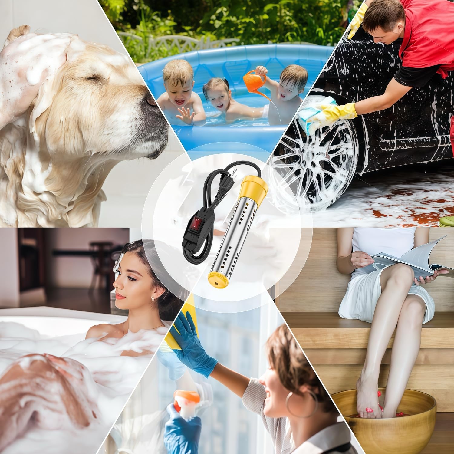 Immersion Water Heater Electric Bucket Heater 2000W with Thermostat