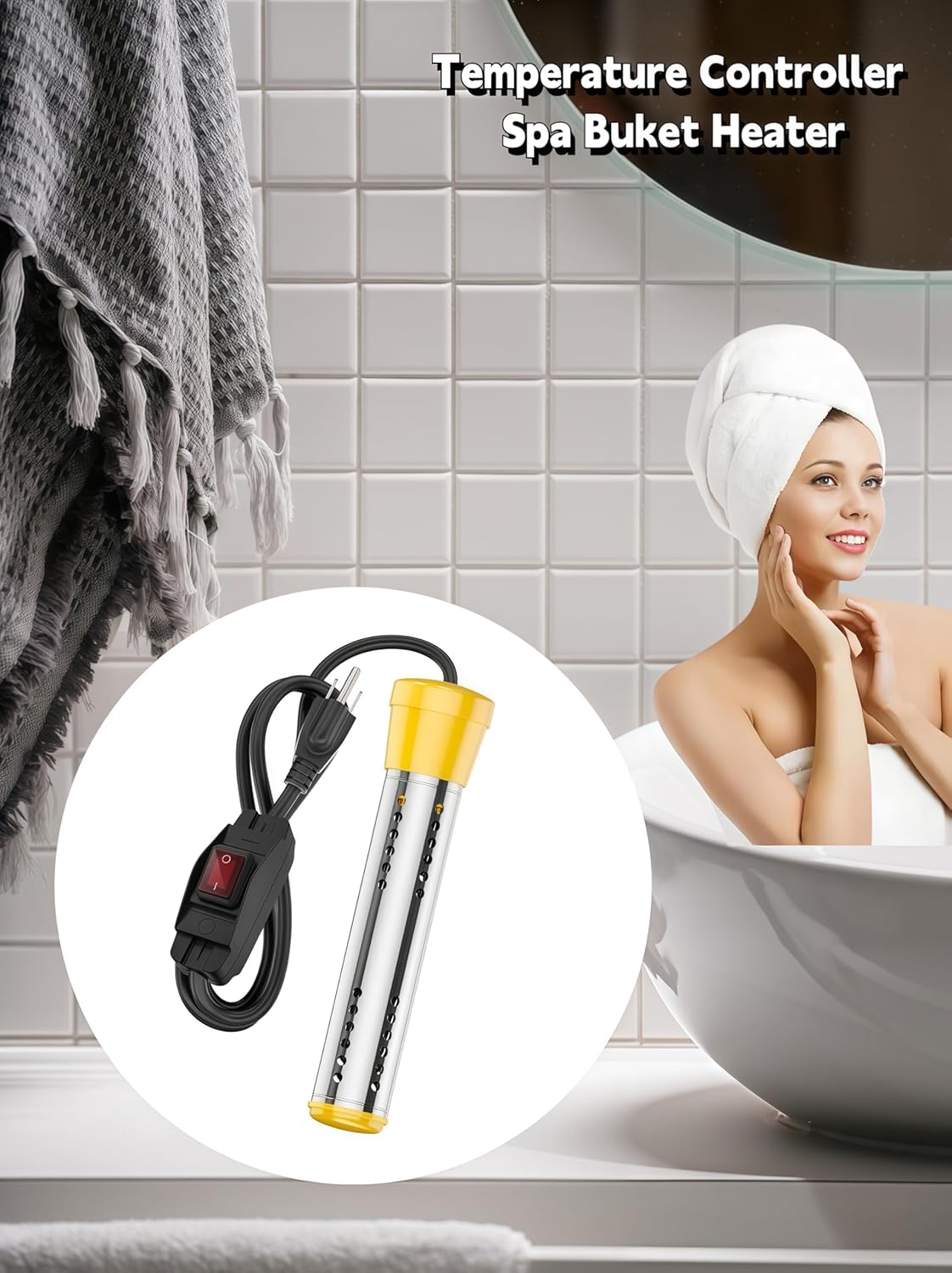 Immersion Water Heater Electric Bucket Heater 2000W with Thermostat