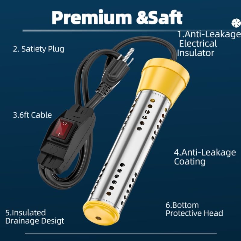 Immersion Water Heater Electric Bucket Heater 2000W with Thermostat