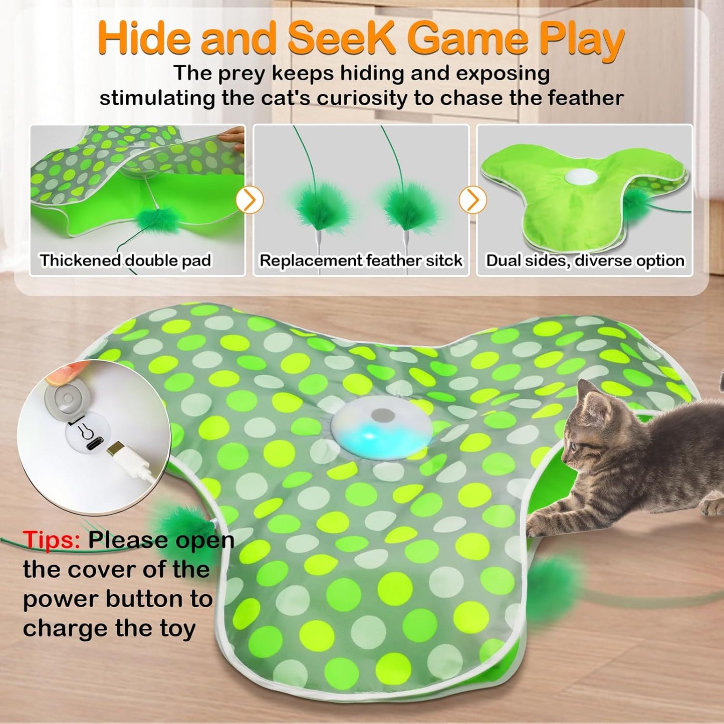 Interactive Cat Toy Rechargeable Moving Feathers Squeaky Mouse