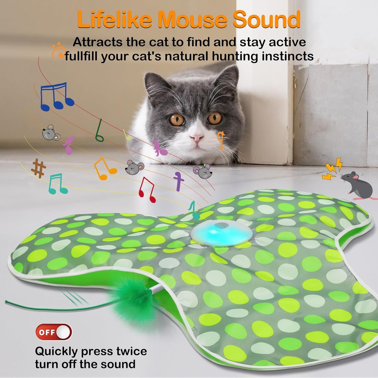 Interactive Cat Toy Rechargeable Moving Feathers Squeaky Mouse
