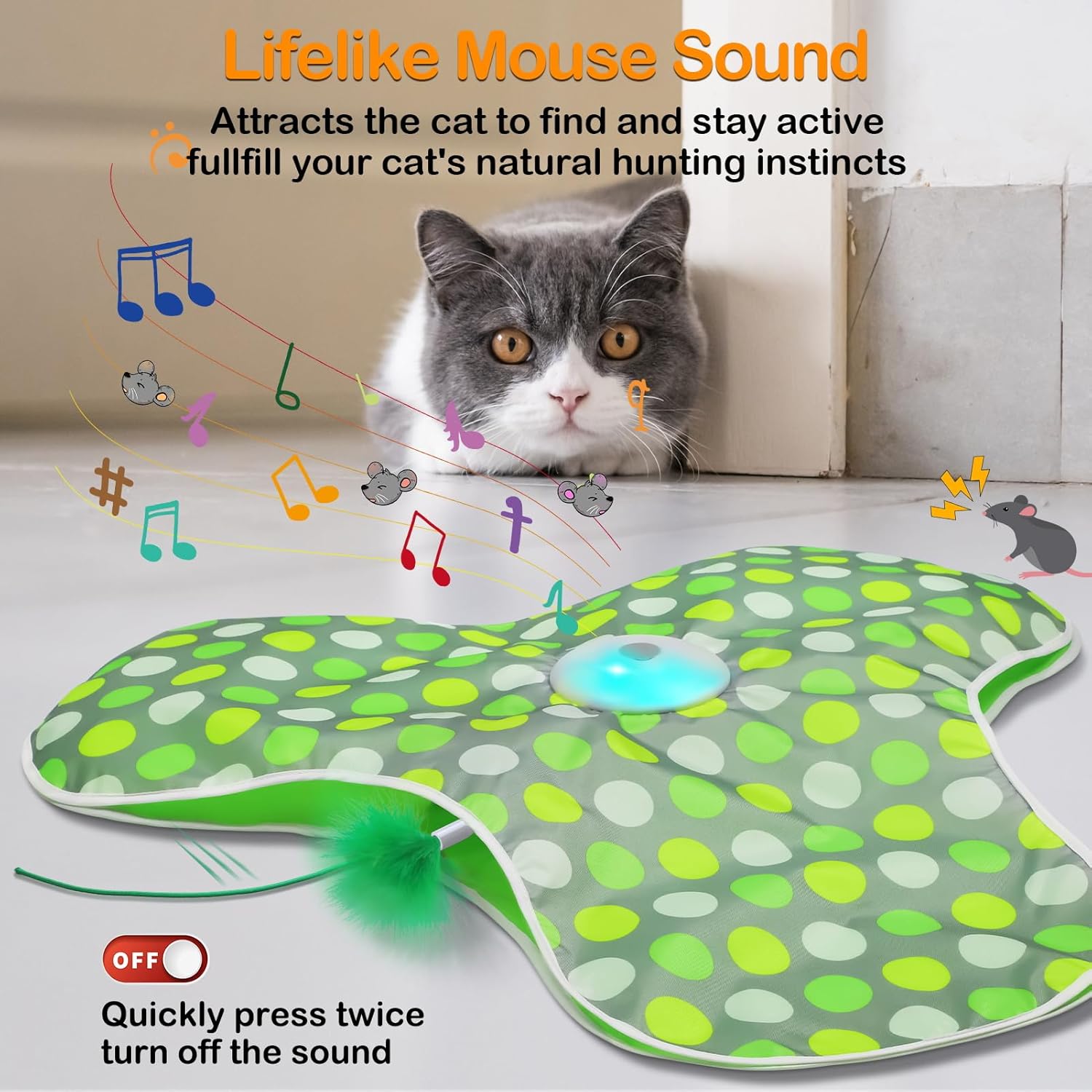 Interactive Cat Toy Rechargeable Moving Feathers Squeaky Mouse