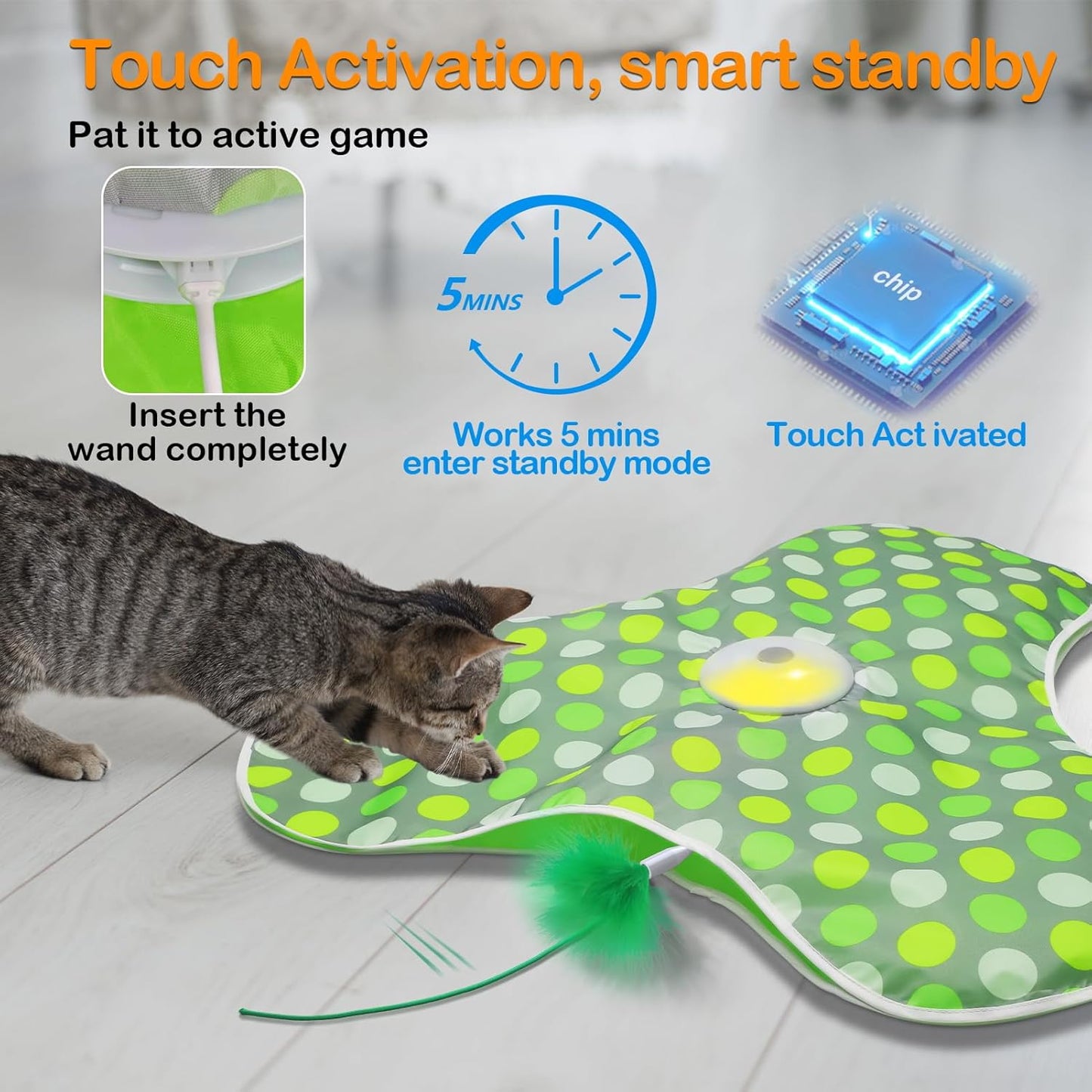 Interactive Cat Toy Rechargeable Moving Feathers Squeaky Mouse