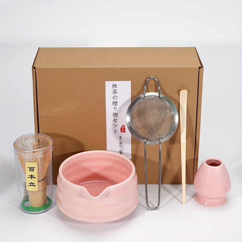 Japanese Tea Ceremony Set with Ceramic Bowl and Bamboo Whisk