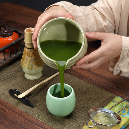 Japanese Tea Ceremony Set with Ceramic Bowl and Bamboo Whisk