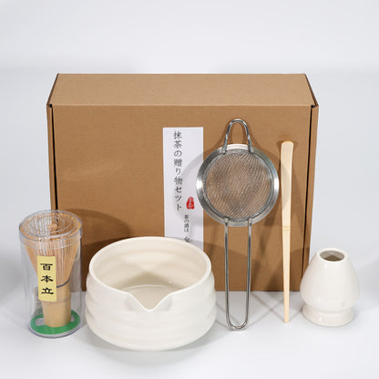 Japanese Tea Ceremony Set with Ceramic Bowl and Bamboo Whisk