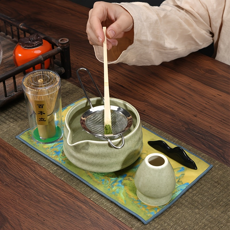 Japanese Tea Ceremony Set with Ceramic Bowl and Bamboo Whisk