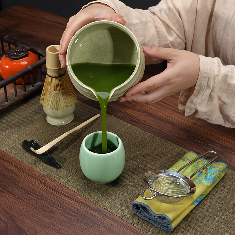 Japanese Tea Ceremony Set with Ceramic Bowl and Bamboo Whisk