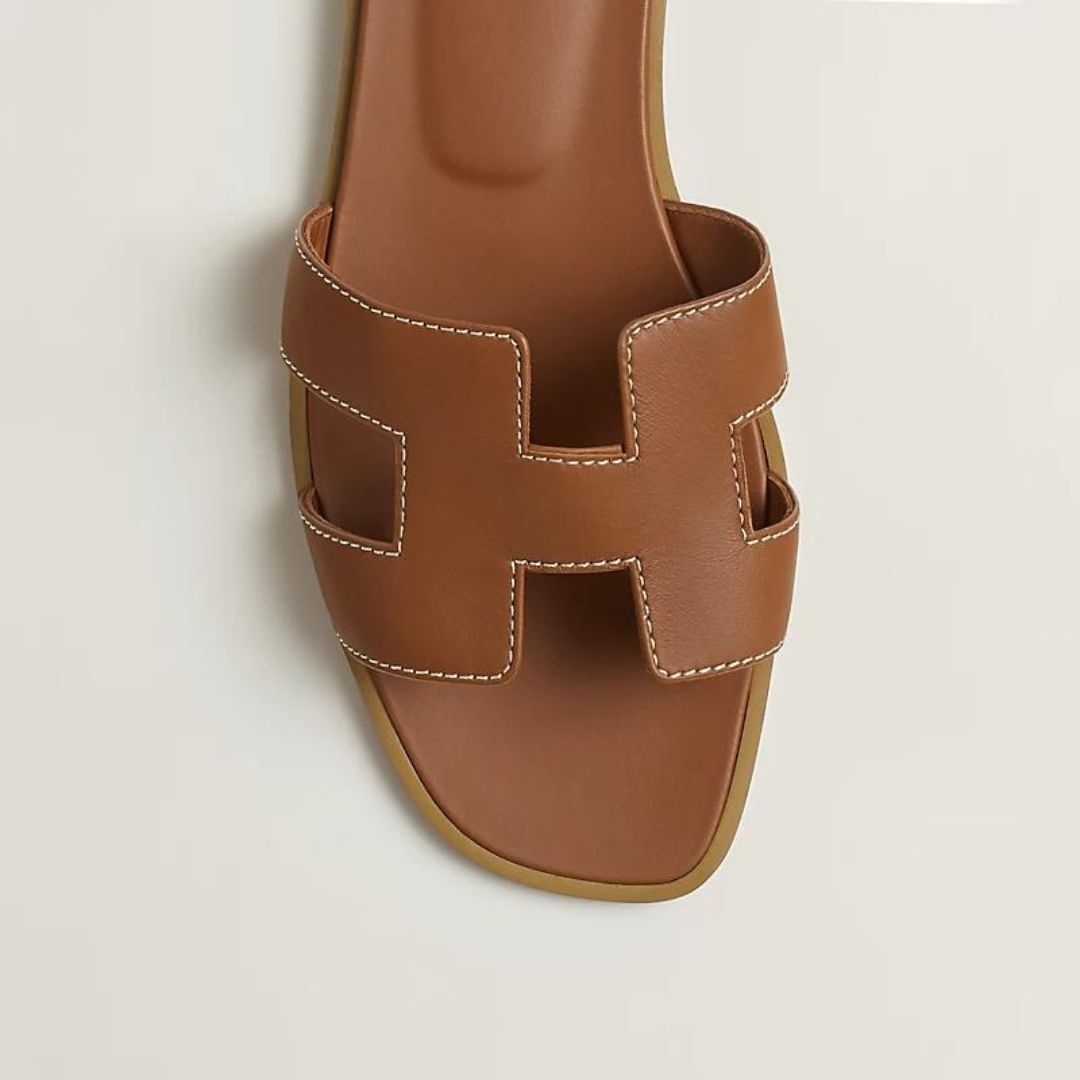 Leather Flat Sandals Cut Out Strap