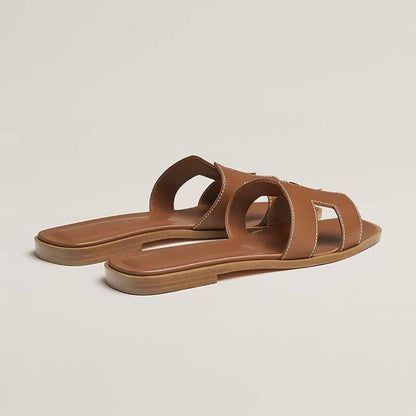 Leather Flat Sandals Cut Out Strap
