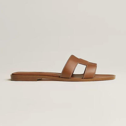 Leather Flat Sandals Cut Out Strap