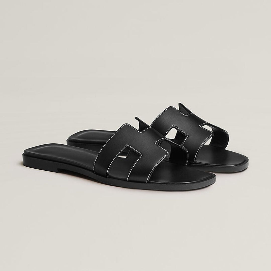 Leather Flat Sandals Cut Out Strap