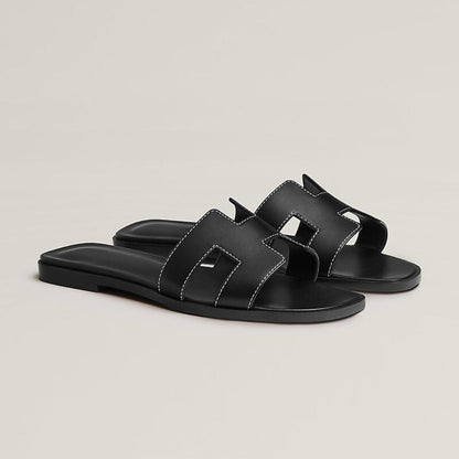 Leather Flat Sandals Cut Out Strap