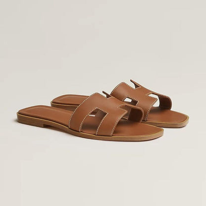 Leather Flat Sandals Cut Out Strap