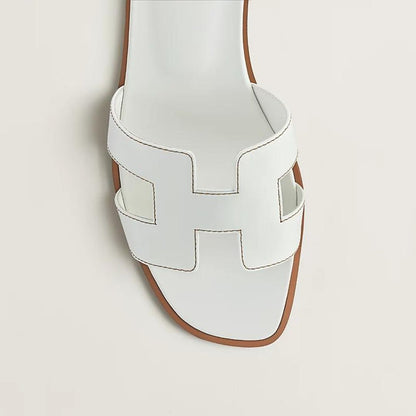 Leather Flat Sandals Cut Out Strap