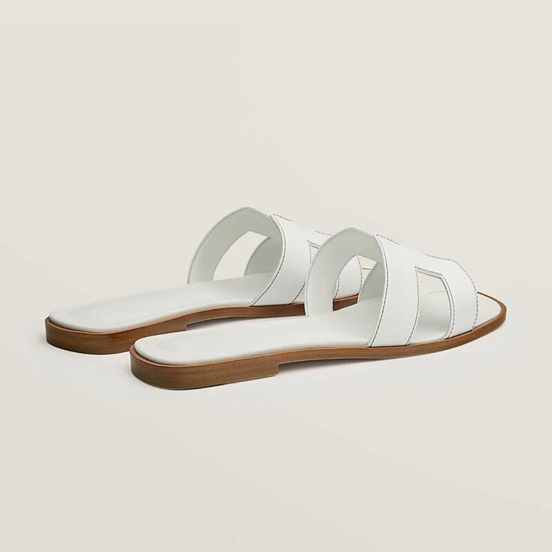 Leather Flat Sandals Cut Out Strap