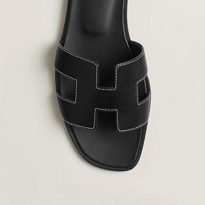 Leather Flat Sandals Cut Out Strap