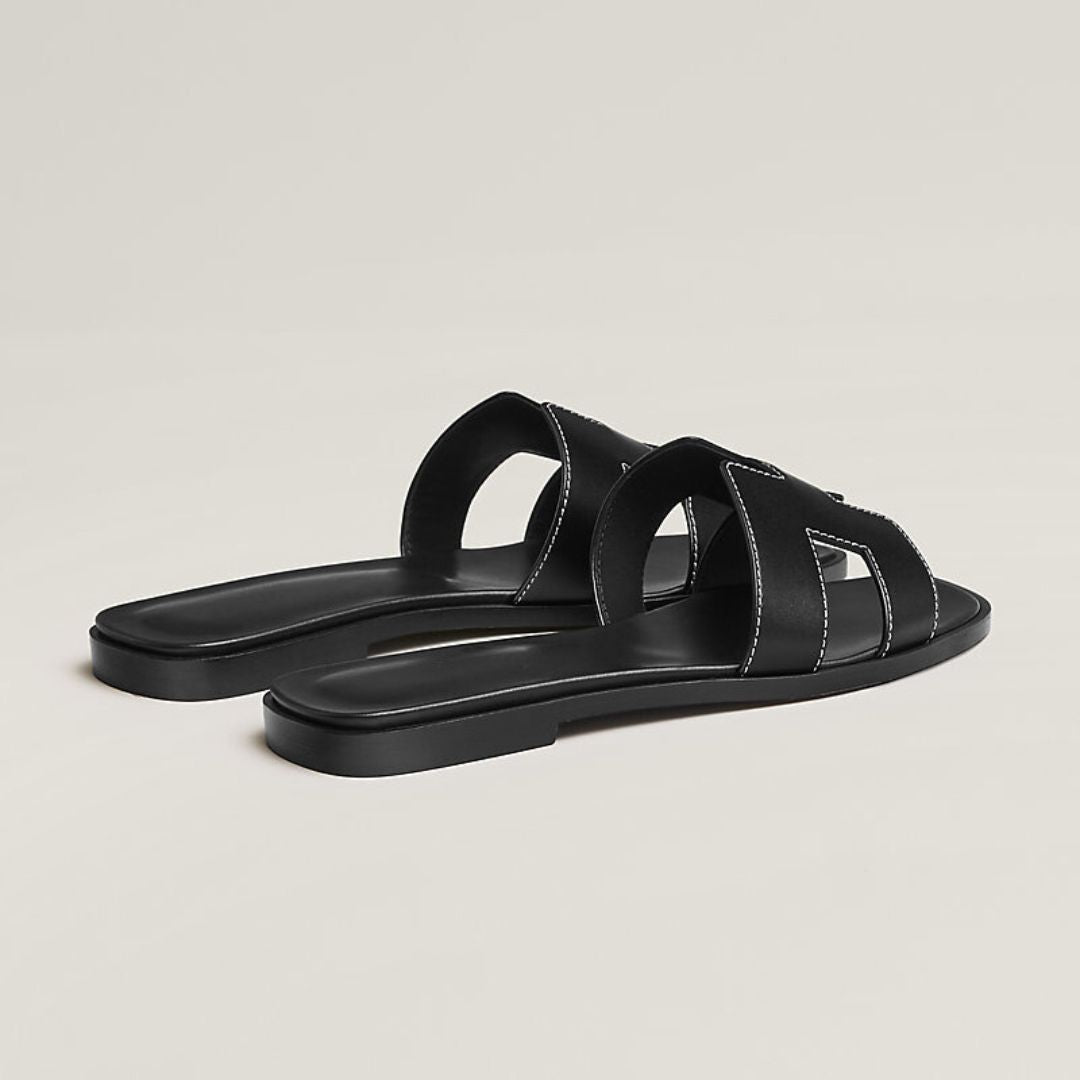 Leather Flat Sandals Cut Out Strap