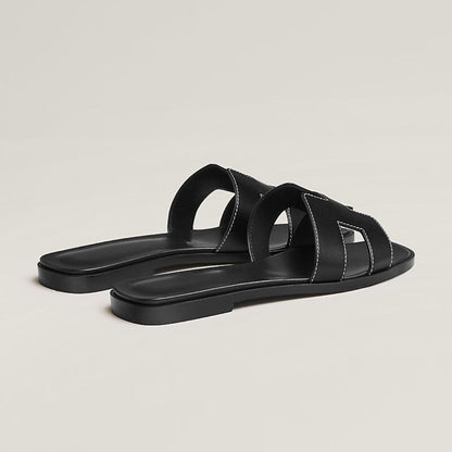 Leather Flat Sandals Cut Out Strap