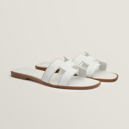 Leather Flat Sandals Cut Out Strap