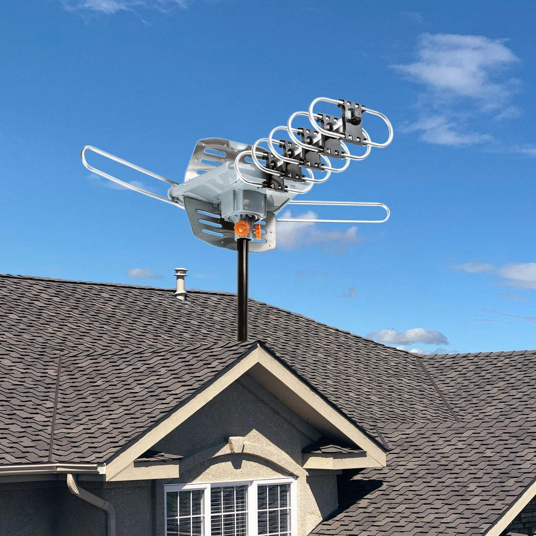 Long Range HD TV Antenna 360 Degree Motorized with Mounting Pole