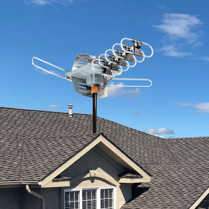 Long Range HD TV Antenna 360 Degree Motorized with Mounting Pole