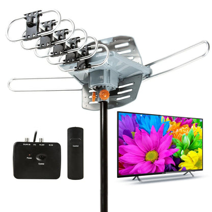 Long Range HD TV Antenna 360 Degree Motorized with Mounting Pole