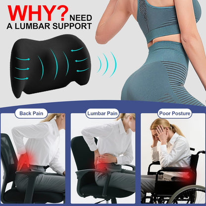 Lumbar Support Pillow Memory Foam Back Cushion for Car Office Wheelchair