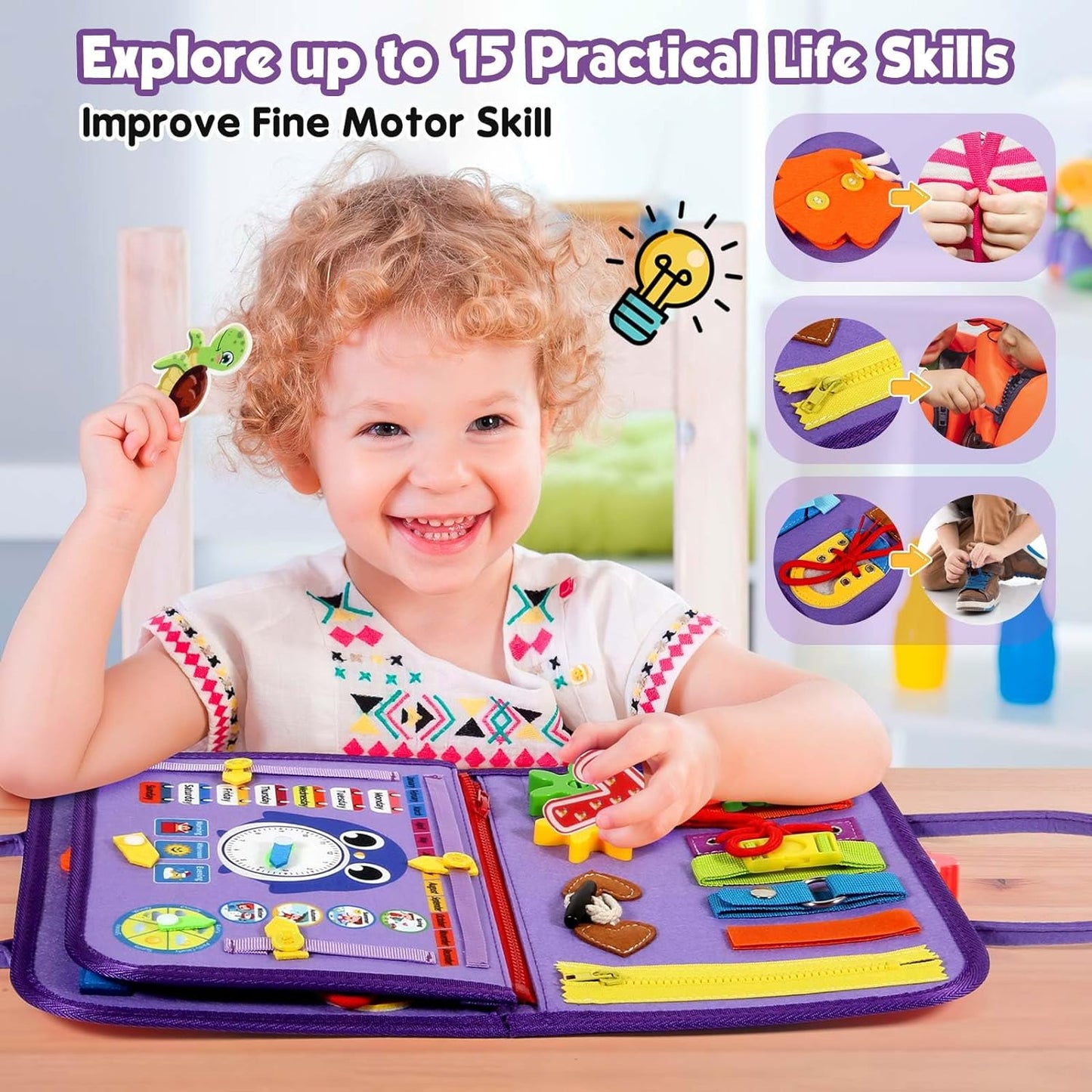 Montessori Toddler Activity Board Sensory Press Book 2-4 Years