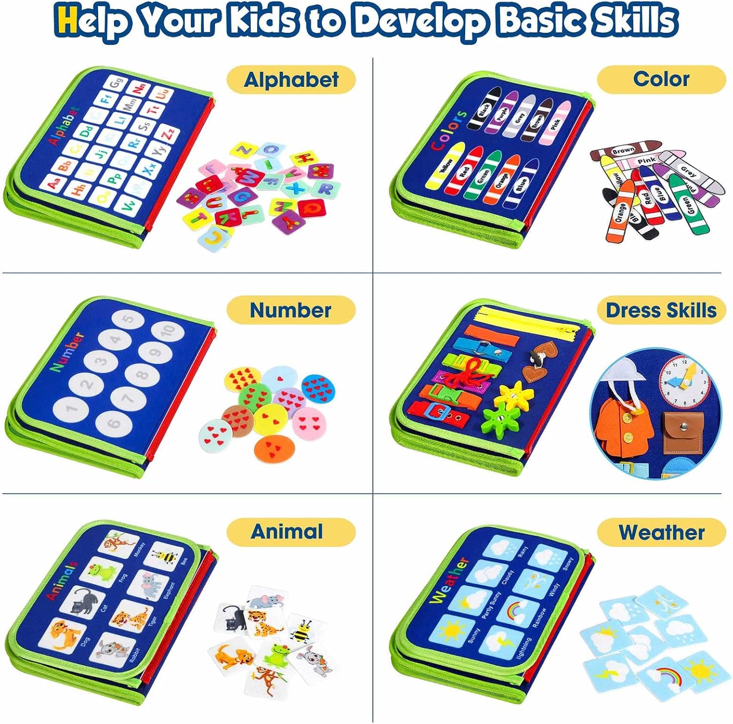 Montessori Toddler Activity Board Sensory Press Book 2-4 Years