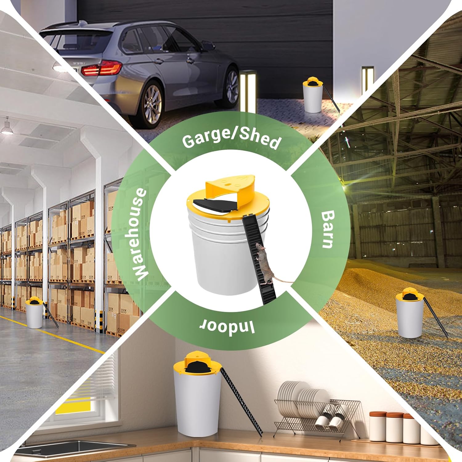 Mouse Rat Trap Bucket Flip Lid, Auto Reset Multi Catch Bucket Mice Trap 3 packs