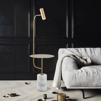 Elegant Marble Effect Floor Lamp with Side Table for Home and Office