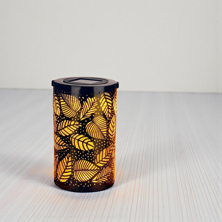 olar Leaf Lantern with Metal Cutout for Outdoor Decor