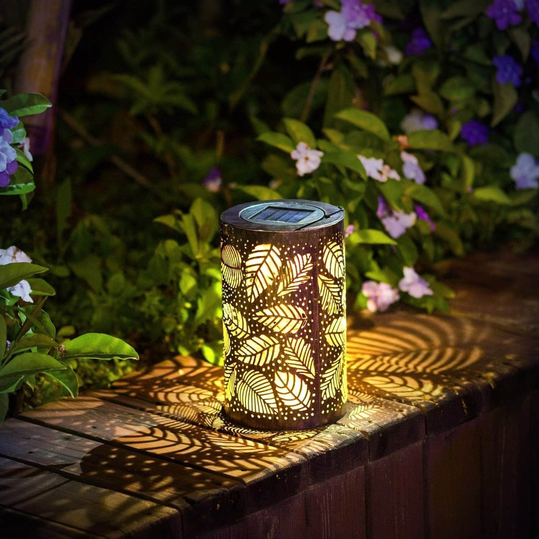 olar Leaf Lantern with Metal Cutout for Outdoor Decor